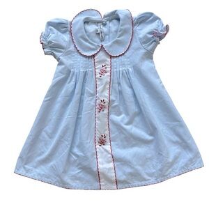 Sweet Dreams Smocked Girls Blue Embroidered Dress Candy Canes Holiday Size 18M